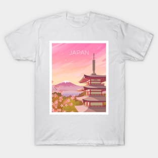 Japan - Mount Fuji and Chureito Pagoda in Pink Sunset T-Shirt